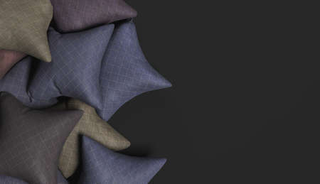 elegant dark colored pillows on black background with space for text. 3d renderの写真素材