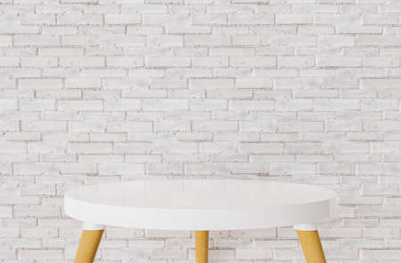 white table with brick wall for product display. 3d renderの写真素材