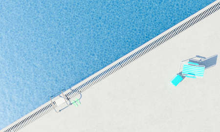 top view of a diagonal pool with chair and cooler. summer vacation and relaxation concept. 3d...