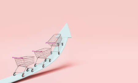 concept of a store recovery with trolleys going up an arrow and space for text. 3d rendering
