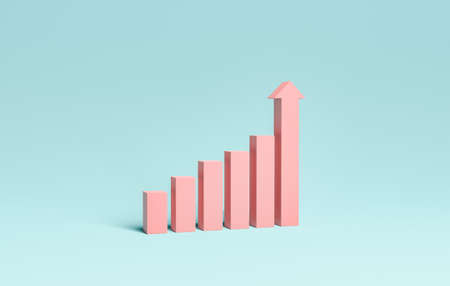rising bar chart. minimalistic concept of profit growth and success. 3d rendering