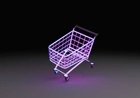 neon shopping cart floating in the air. 3d renderingの写真素材