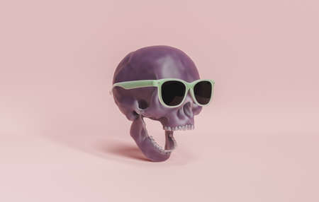 skull with open mouth and sunglasses. 3d renderingの写真素材