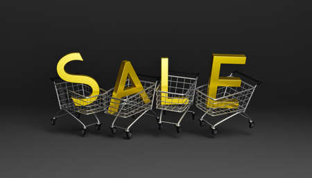shopping carts with SALE gold lettering inside. 3d renderingの写真素材
