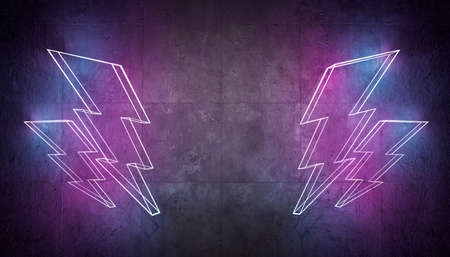 neon lightning on concrete wall with empty space in the center. 3d renderingの写真素材