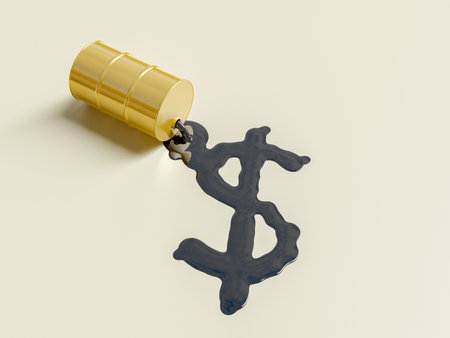 oil barrel leaking oil and making a dollar sign. 3d renderingの写真素材