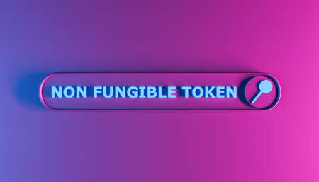 non fungible token inscription on a 3d search bar with neon lighting. 3d renderingの写真素材