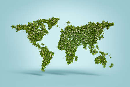 world map of vegetation and flowers with blue background. 3d renderingの写真素材