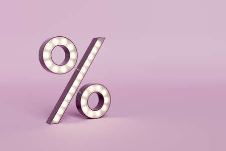 luminous percentage symbol with pink background and copy space. concept of sales, liquidation and offers. 3d renderingの写真素材