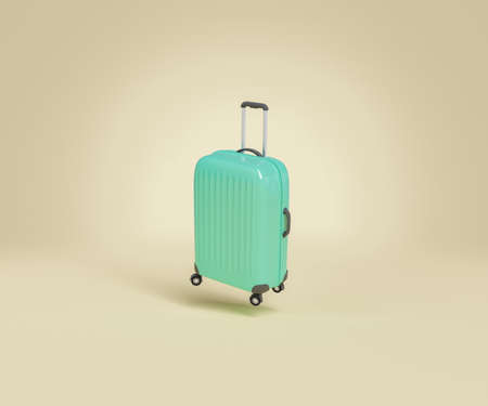 isolated travel suitcase suspended on studio background. minimal concept of travel, vacation, summer, flight and leisure. 3d renderingの写真素材