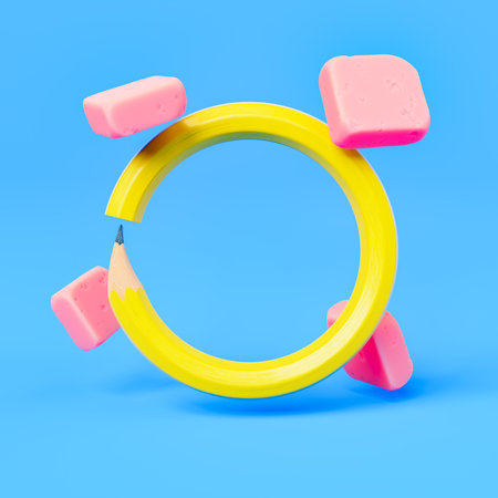 3d rendering of a pencil in the shape of a circle with erasers around it. concept of education,...