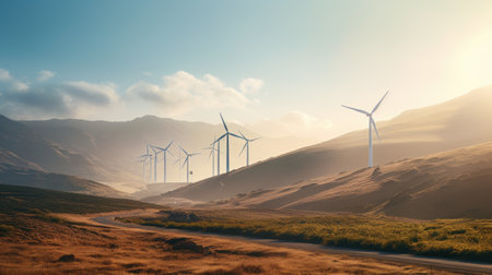 Wind turbines in the desert.の素材