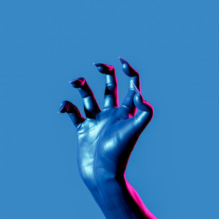 scary hand of a zombie with claws out with neon lighting. halloween concept. 3d renderingの写真素材