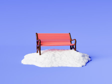 Park bench on a pile of snow on an isolated studio background. winter concept. 3d renderingの写真素材