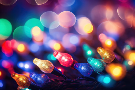 christmas lights with bokeh background, multicolorの素材
