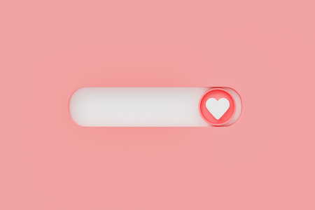 Minimalist slider button with a heart and red background. 3d rendering