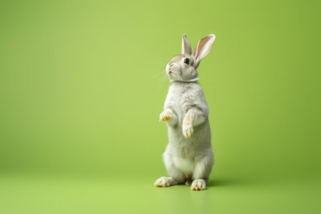 Alert Rabbit on Hind Legs on a Lush Green Backgroundの素材