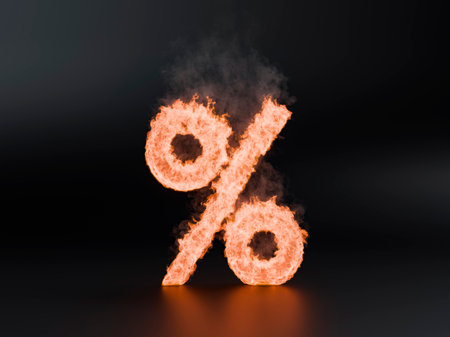 Fiery percentage symbol is burning, representing the concept of sales and discounts. 3d renderingの写真素材