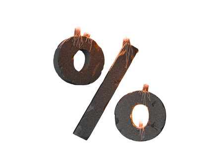 Halloween themed percentage symbol with glowing candle decorations. Transparent background. 3d renderingの写真素材