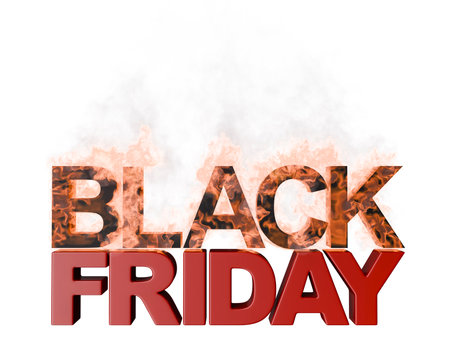 Fiery black friday sale text with flames. Transparent background. 3d renderingの写真素材