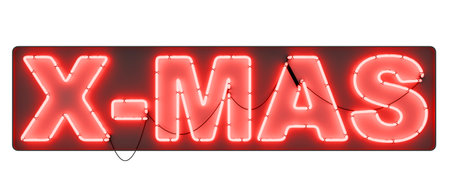 Red neon sign wishing xmas on a black base. Transparent background. 3d renderingの写真素材
