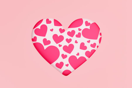 Pink and white heart. Minimal style with copy space. 3d renderingの写真素材
