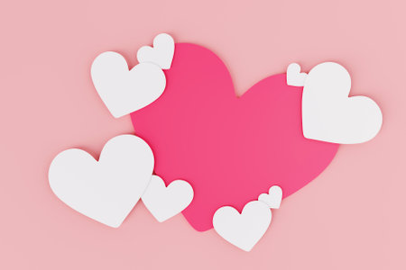 Pink and white hearts. Romantic valentine's day. 3d renderingの写真素材