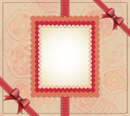 Frame with bow and beads on floral background のイラスト素材