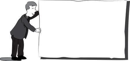 Business man with blank paper - Black and white cartoon illustrationのイラスト素材