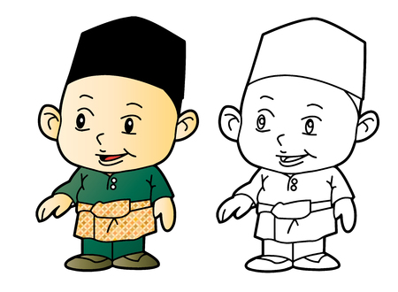 Coloring Melayu Muslim Boy - Vector Illustrationのイラスト素材