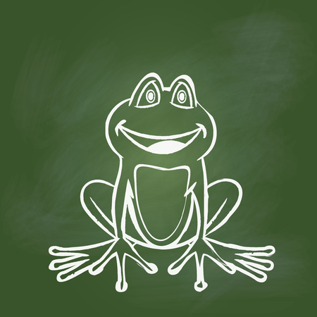Hand drawing frog on textured green board. Education Concept, Vector Illustrationのイラスト素材