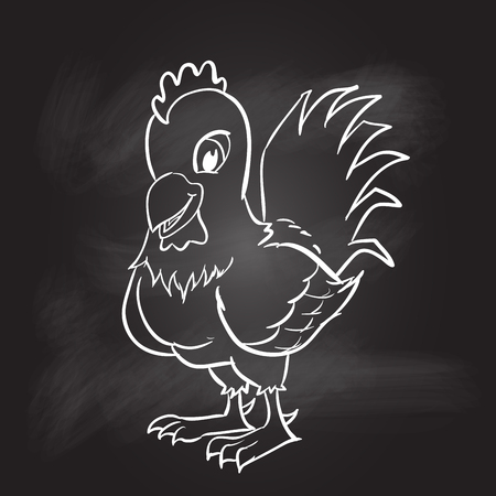 Hand drawing of rooster on textured black board. Education Concept, Vector Illustrationのイラスト素材