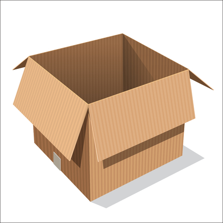 Isolated Open cardboard box, opened emty box on white background - Vector Illustration.のイラスト素材