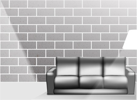 Living room interior with white sofa and stone block in black and white style - Vector Illustrationのイラスト素材