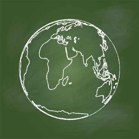 Hand drawing of the Earth on textured green board. Education Concept, Vector Illustrationのイラスト素材