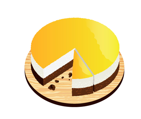 Orange Chocolate cake on a wooden plateのイラスト素材