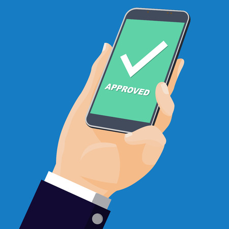 Mobile phone with approve icon.のイラスト素材