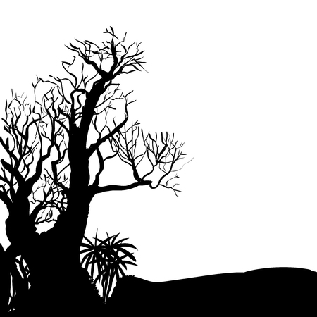 Hand drawing halloween tree, template for Halloween banner, isolated on white background - Vector hand drawn.のイラスト素材