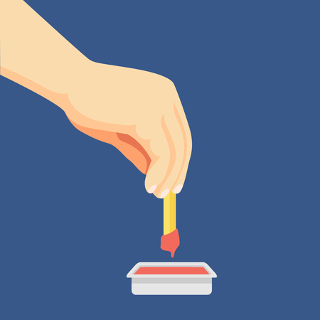 Flat design of Hand dipping French Fried - Vector Flat Designのイラスト素材