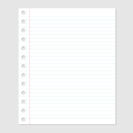 Blank paper sheet with lines, margin and holes. Vector illustrationのイラスト素材
