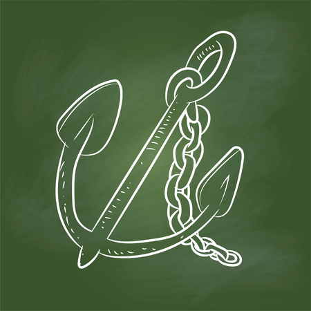 Hand drawing anchor cartoon on textured green board. Education concept, vector illustrationのイラスト素材