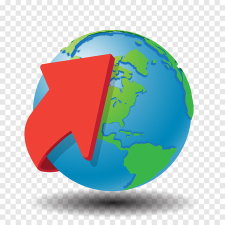 Illustration Red Arrow around Globe on transparent background, signal communication and business connection around the world- vector illustration.のイラスト素材