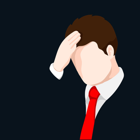 Upset businessman clutching his head,Anxious and sad man clutching head. Headache pain. Worried, depression sign. Loser. Tired, upset person-Vector Illustration.のイラスト素材