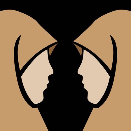 Silhouette face to face  Muslim woman in Hijab in flat graphic design on black background - Vector Illustrationのイラスト素材