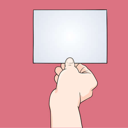 Illustration of hand holding blank paper isolated on pink background, for business banner - Vector Illustration.のイラスト素材