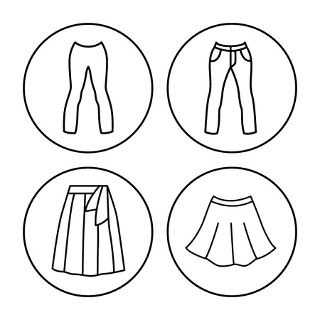 Icons set of female wear, Clothes linear icons. Vector outline clothes icons on white background, thin line styles.のイラスト素材