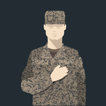 Soldier in camouflage uniform, Man in Soldier uniform. Isolated Flat cartoon style. Vector illustration.のイラスト素材