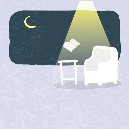 Hand drawn of Coach and moon with little bit light of the lamp interior simple flat design, Vector Illustration.のイラスト素材