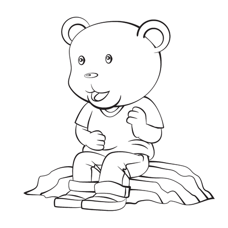 Adorable Cartoon, Boy Bear Standing with thinking. Isolated black and white, Hand drawn cartoon character design. Vector clip art illustrationのイラスト素材