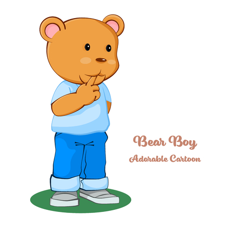 Adorable Cartoon, Boy Bear Standing with thinking. cartoon character design. Vector clip art illustration.のイラスト素材